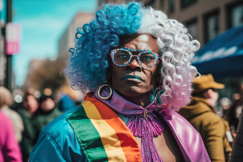 Anti trans bills take toll on mental health: a photo of a proud African American trans person, their unwavering spirit shining through, marches with purpose in the LGBT protest,