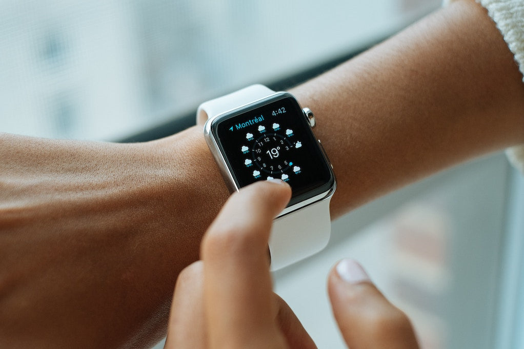 A photo of an Apple Watch on a person's wrist.