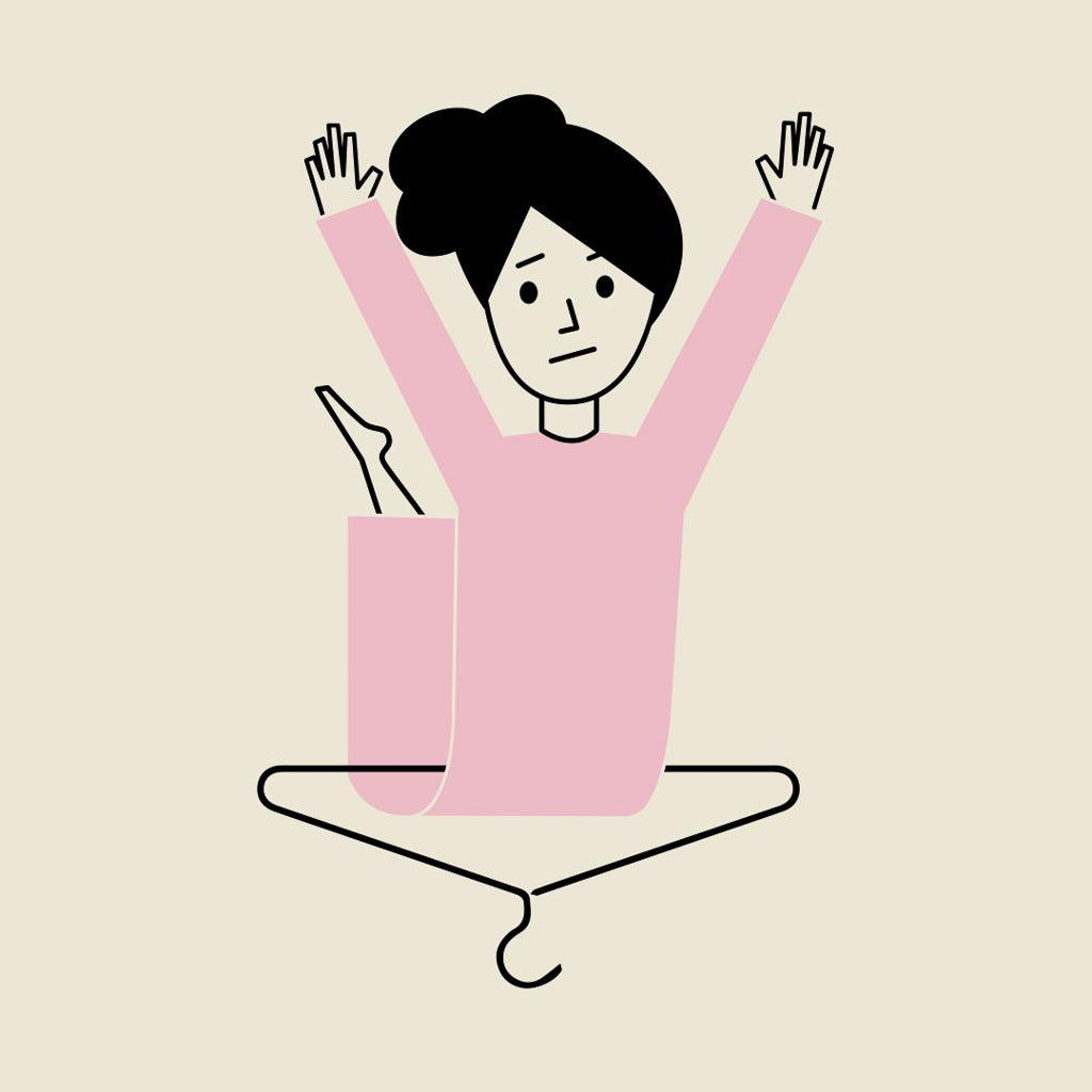 First dare anxiety! A creative illustration of a person drapped in half over a hanger symbolizing going on a first date with anxiety