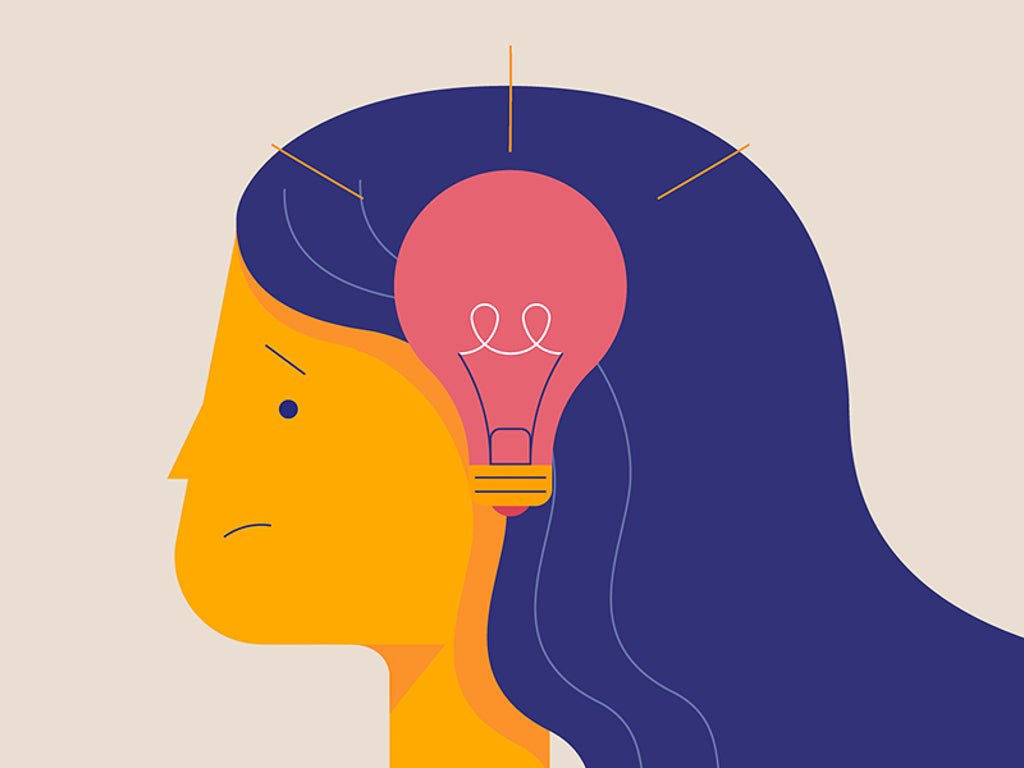 When should I tell a date I have depression: an illustration of a person's head with a light bulb superimposed over it. 