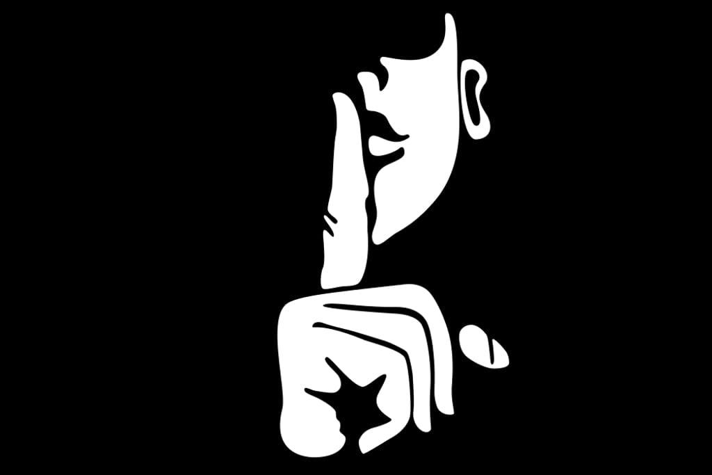 Black-and-white illustration of a person holding a finger to their lips, representing withheld medical information.