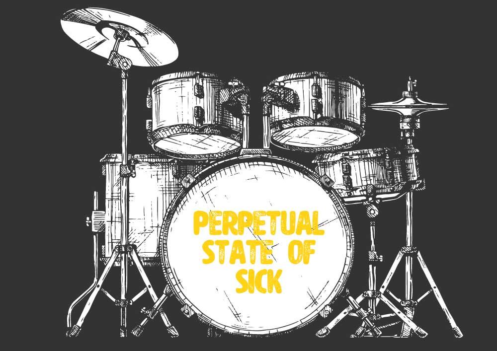 Photo for cystic fibrosis stories: Illustration of a drum set with band name 