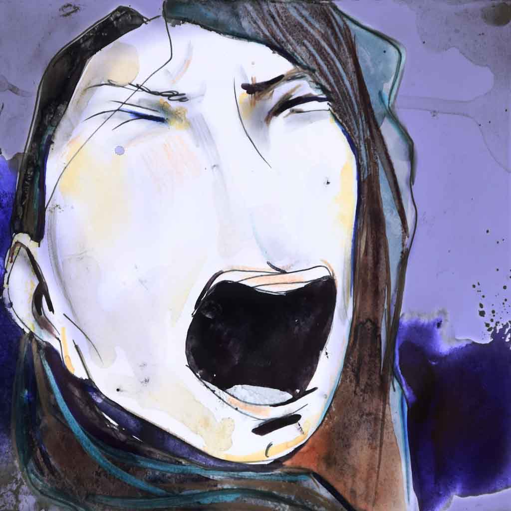 How to explain self-harm to someone who doesn’t. Graphic Illustration of a person experiencing emotional anguish. Closeup portrait of the face.
