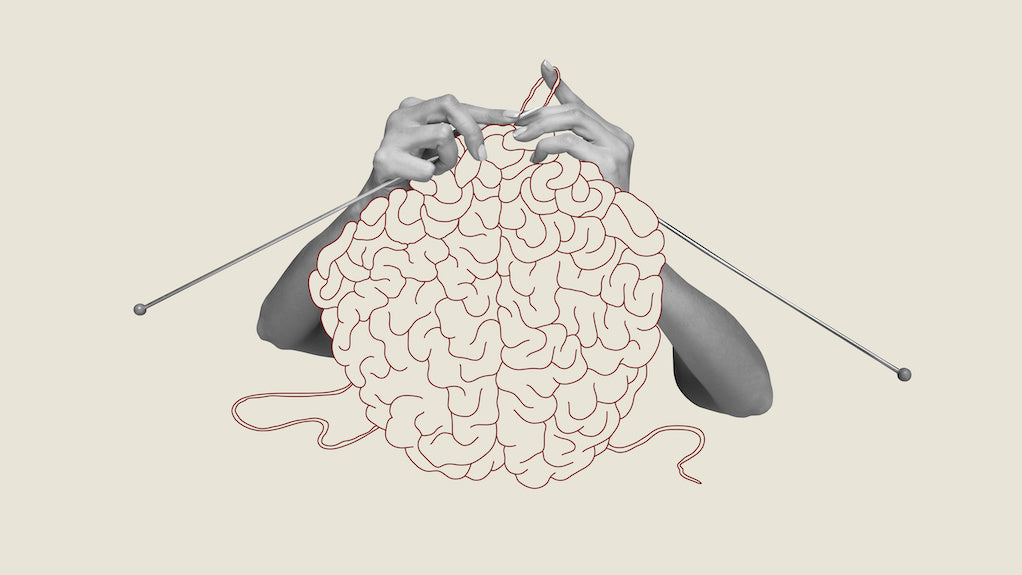 Photo for mental health stigma quotes article. An illustration of a pair of hands is knitting a brain.
