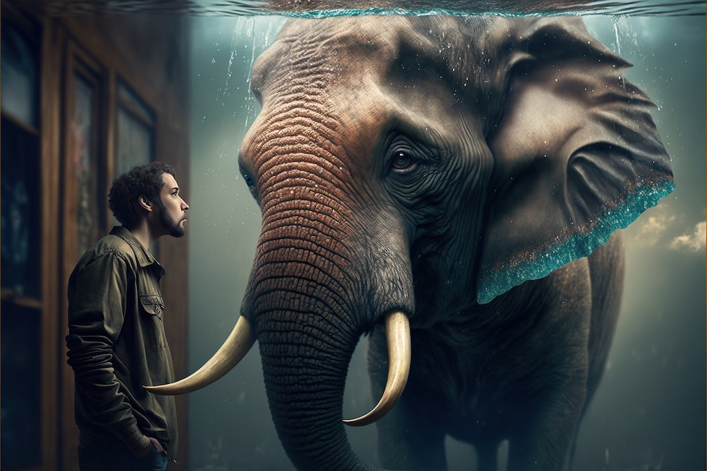 What do you say to someone with kidney cancer: an AI generated image of a man and an elephant in a room underwater 