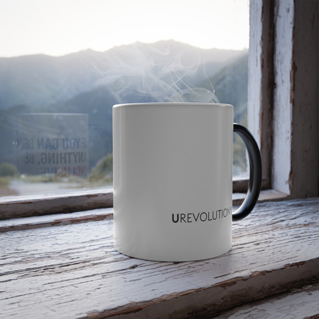 Be Inclusive Color Changing Mug on a ledge