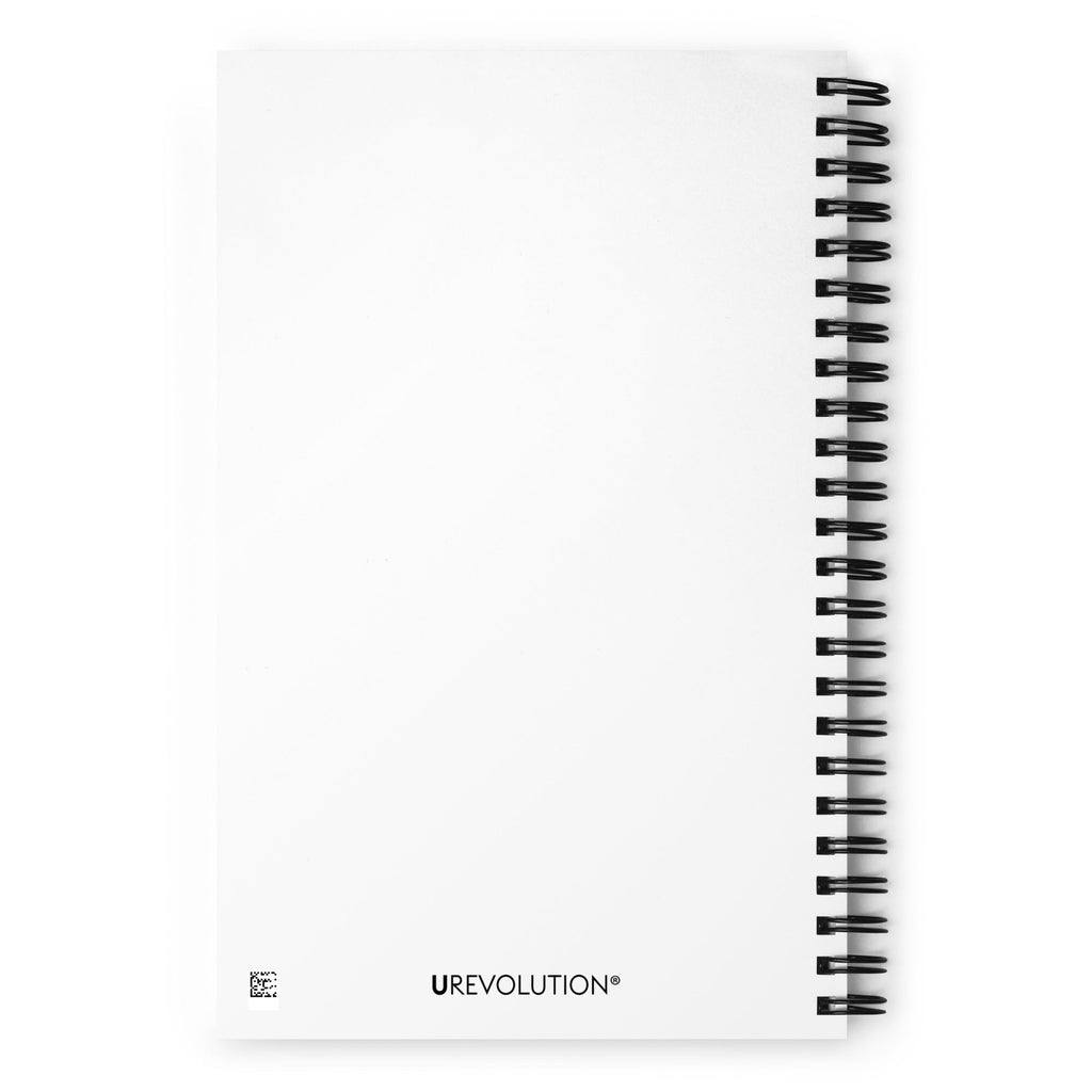 The back of the Infinity Symbol Journal with 'Neurodivergent' text – a notebook celebrating neurodiversity. The word UREVOLUTION is printed on the bottom of the page in small font.