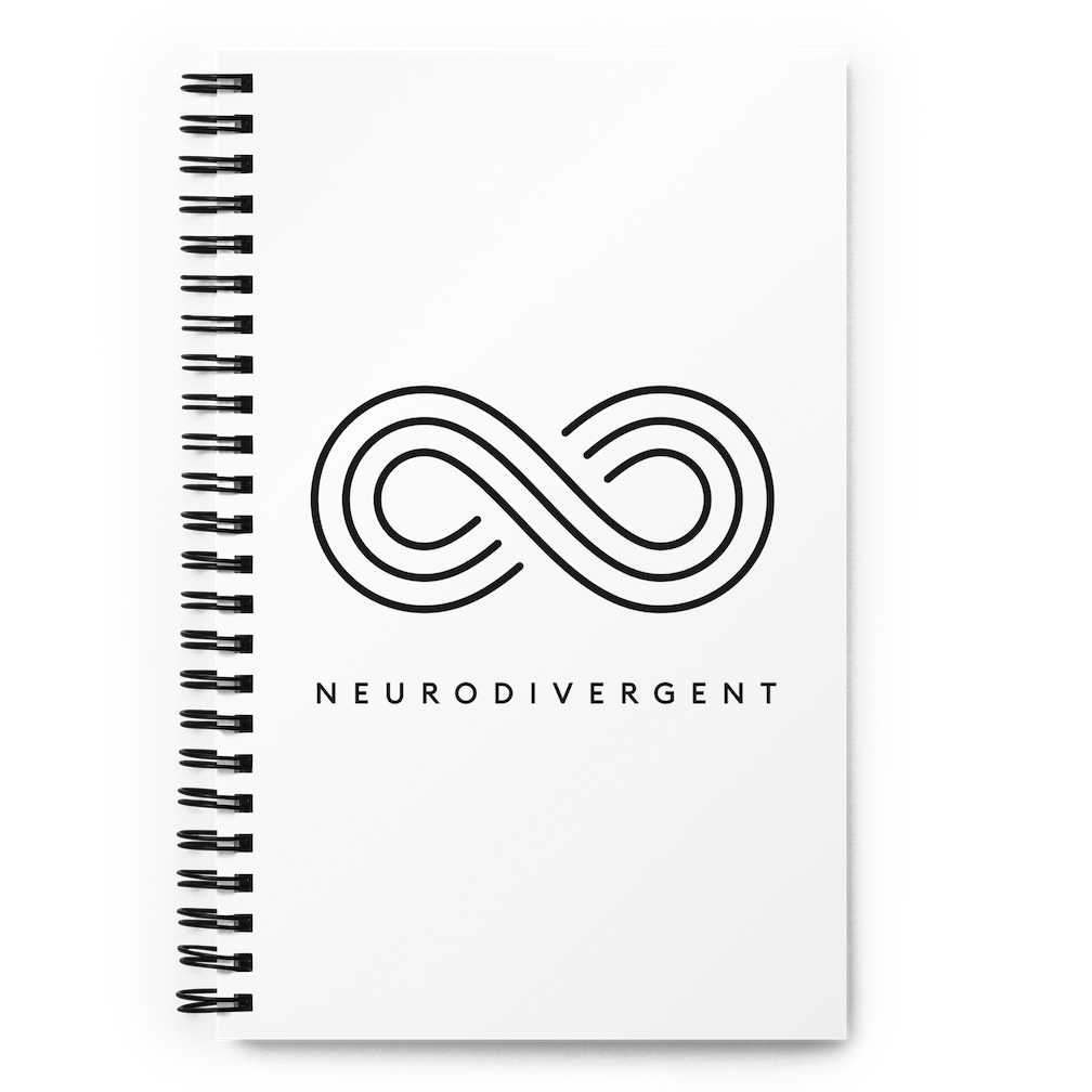 Infinity Symbol Journal with 'Neurodivergent' text – a notebook celebrating neurodiversity.