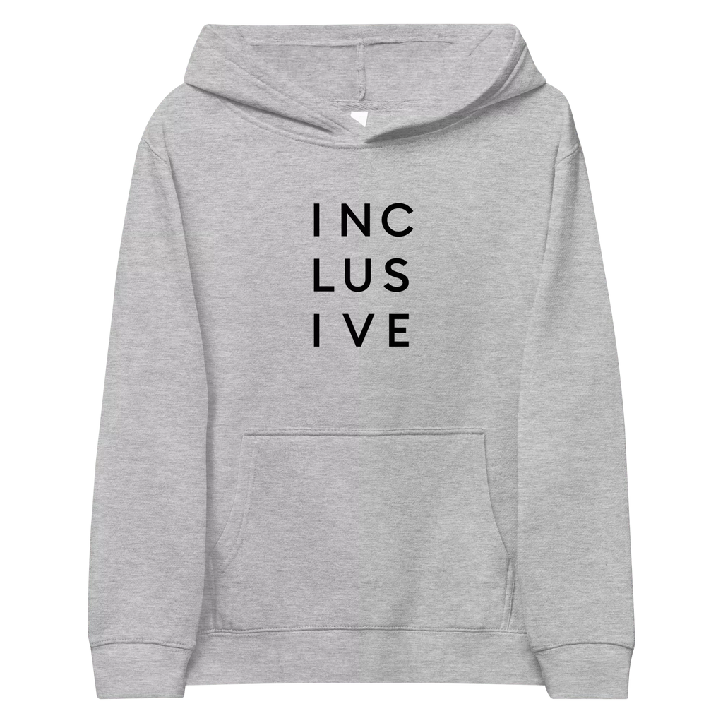 Athletic heather Kids INCLUSIVE Hoodie – soft, durable, and warm hoodie featuring bold inclusive typography for young advocates.