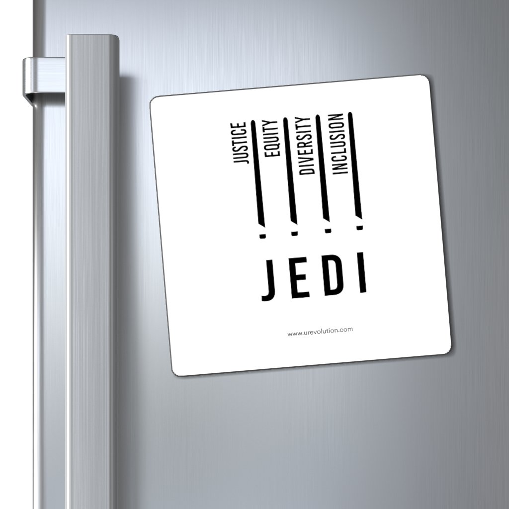 JEDI Justice Equity Diversity Inclusion white magnet.