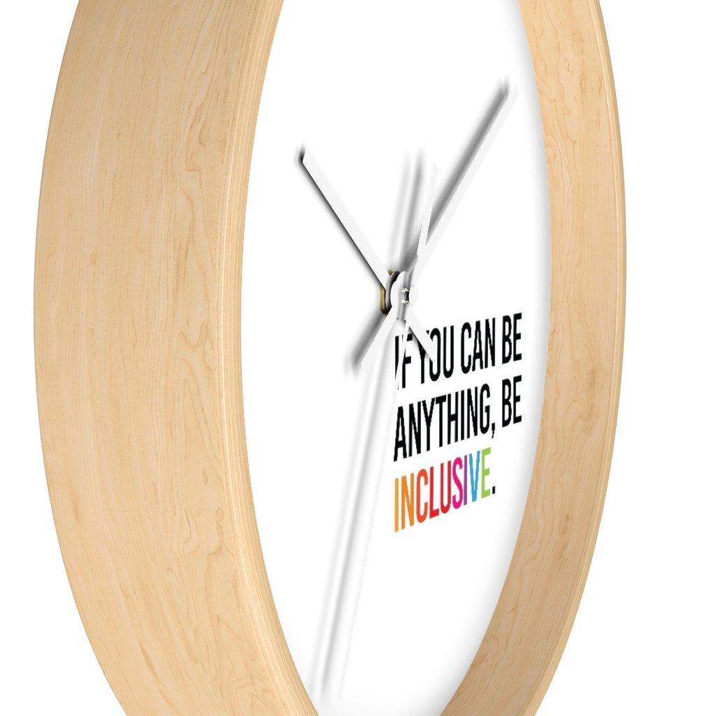 Up close angled view of the wood frame with white face and white hands.