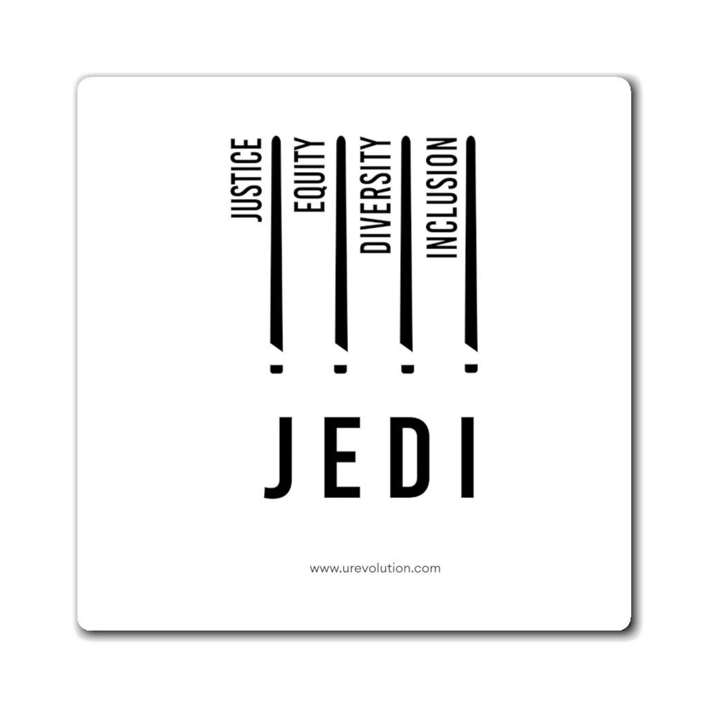 JEDI Justice Equity Diversity Inclusion white magnet.