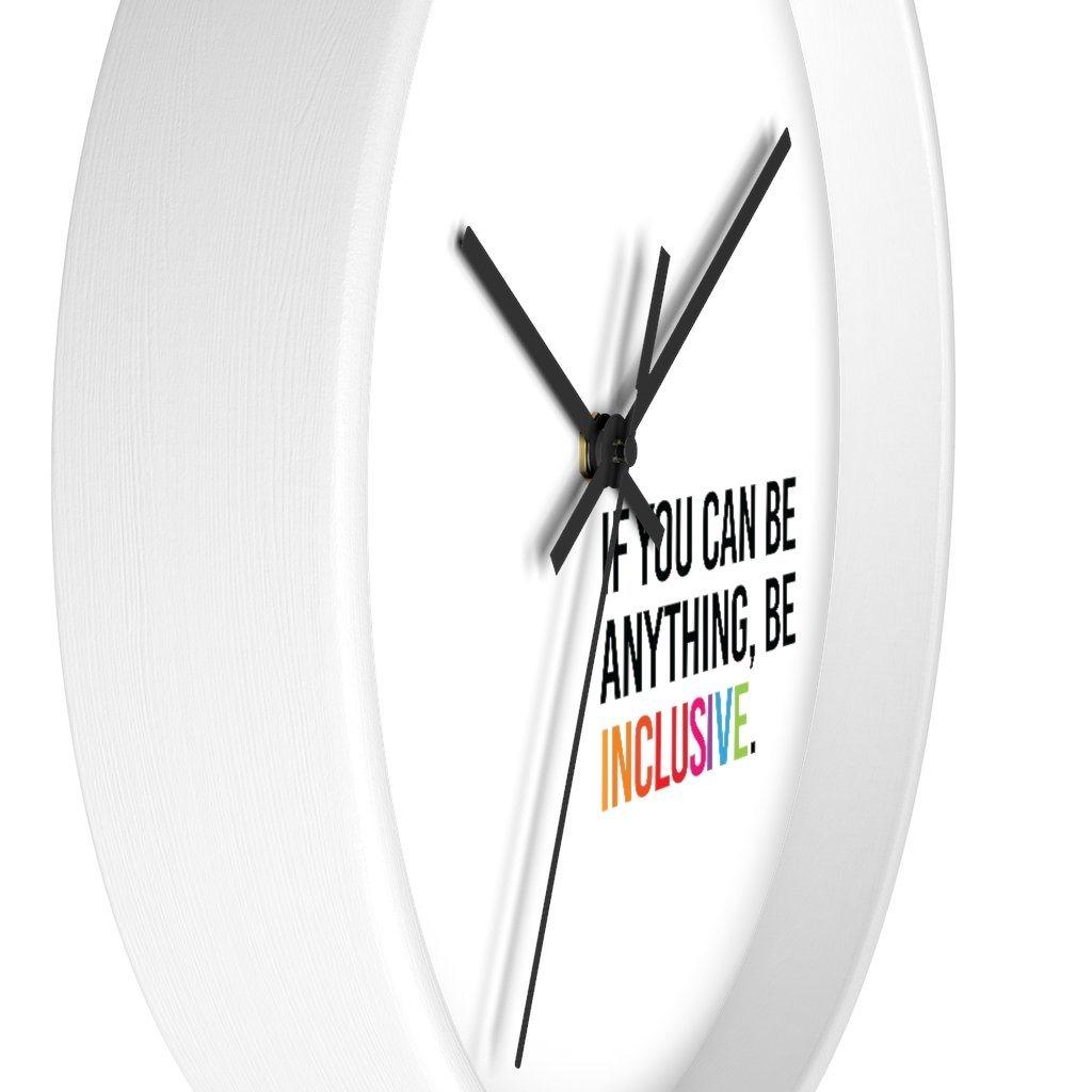 Up close angled view of the white frame with white face and black hands.