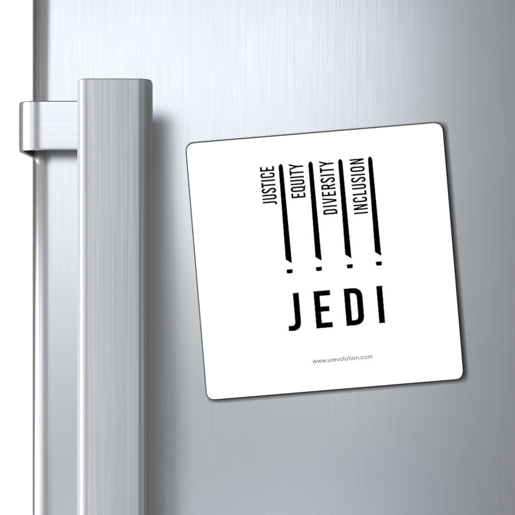 JEDI Justice Equity Diversity Inclusion white magnet.