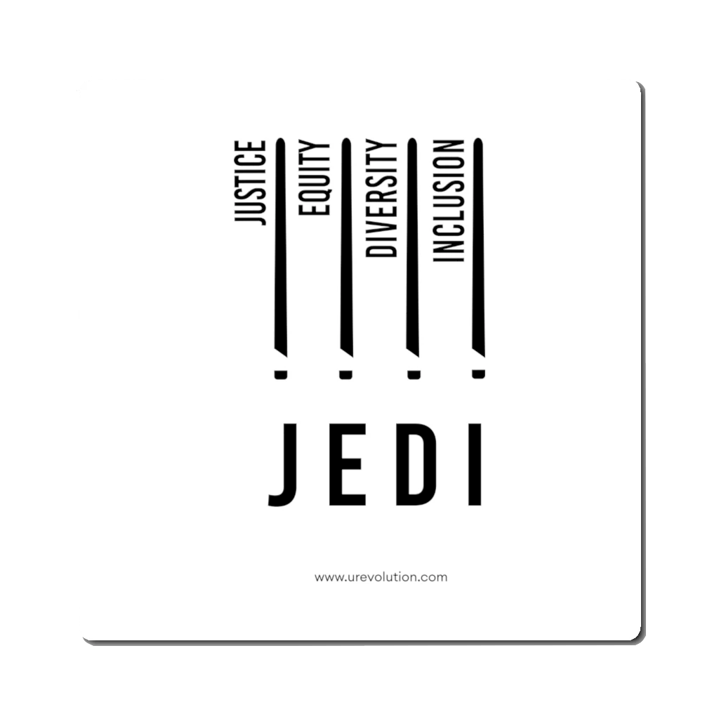 JEDI Justice Equity Diversity Inclusion white magnet.