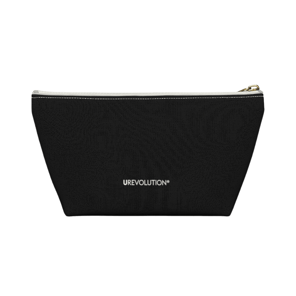 The back of the diversity and inclusion pouch is shown from a side view. The pouch has text printed in small white letters, which says "urevolution.com" in  white.