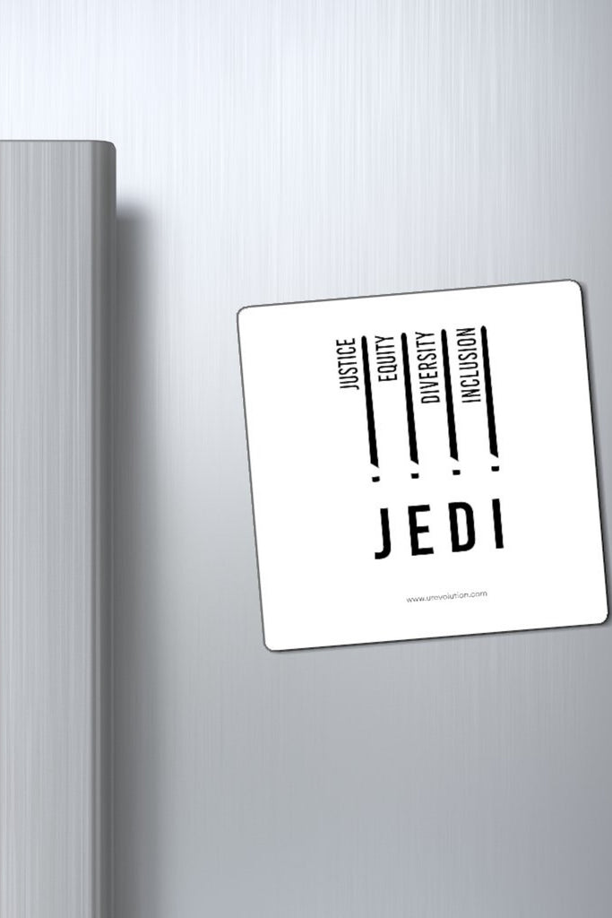 JEDI Justice Equity Diversity Inclusion white magnet.