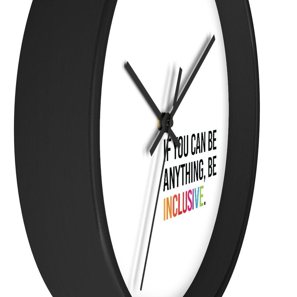 Up close angled view of the black frame with white face and black hands.