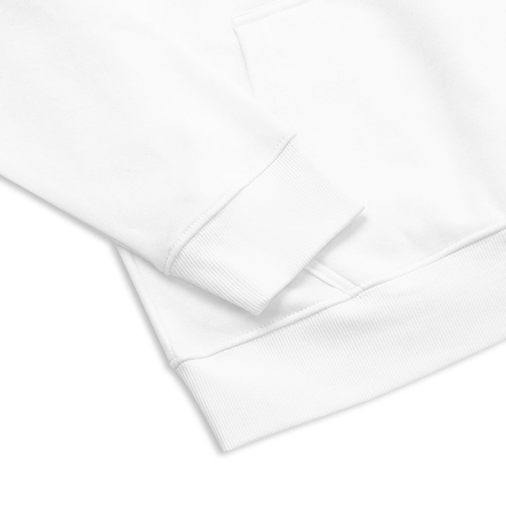  A close-up photo of the Eco Equity Hoodie ribbed cuffs and hem.