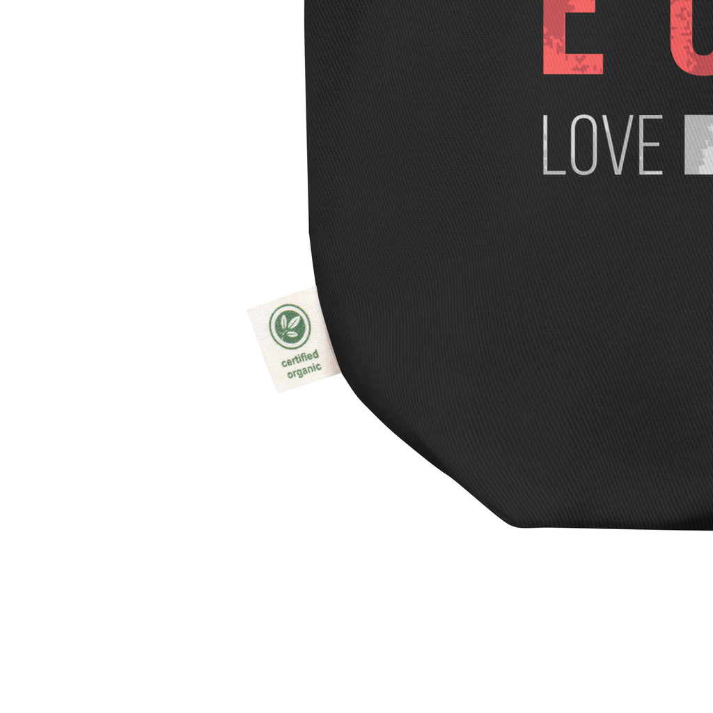 A close up of the Equity Tote Bag showing the 'certified organic' tag.