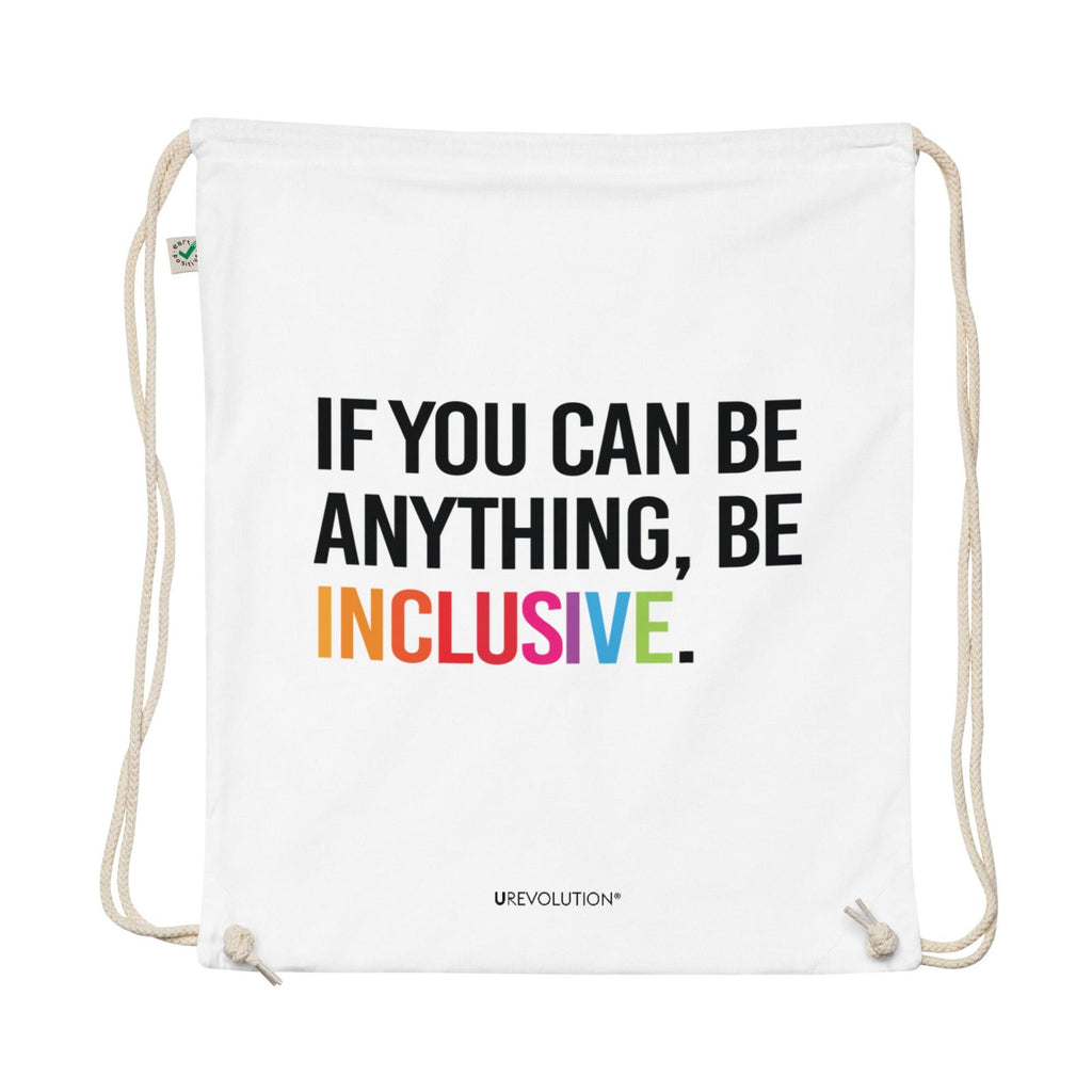 Be Inclusive White Organic Cotton Drawstring Bag