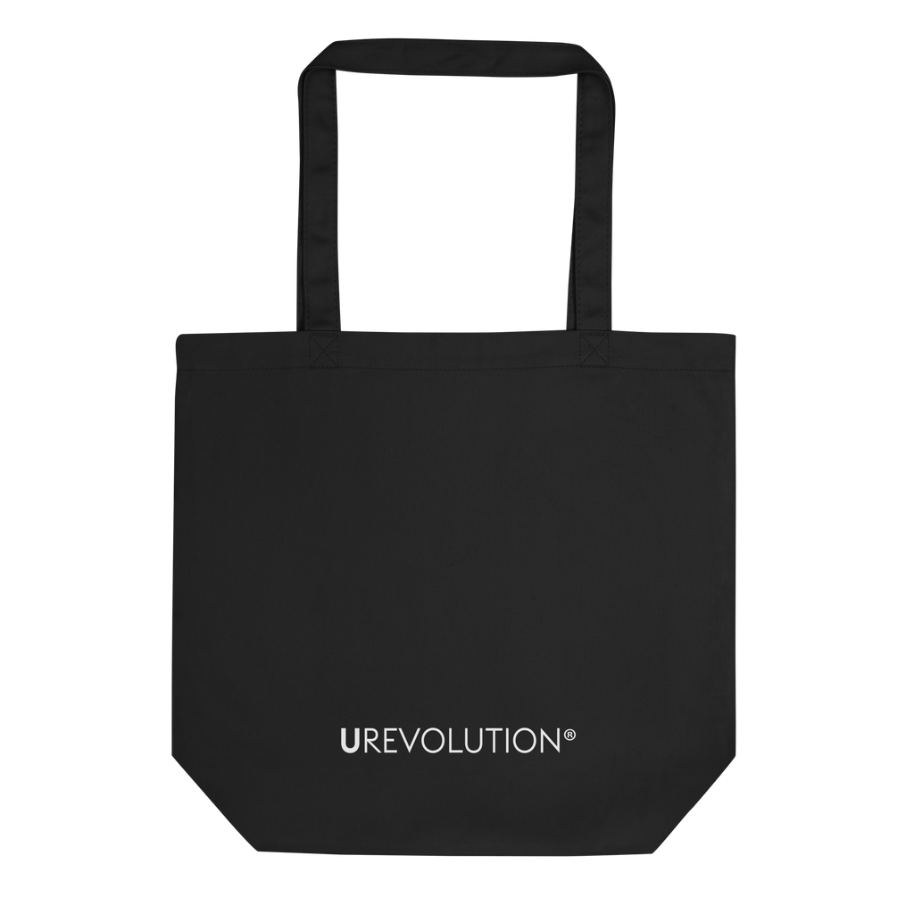 The back of the tote bag has the word URevolution printed in white upper case letters.