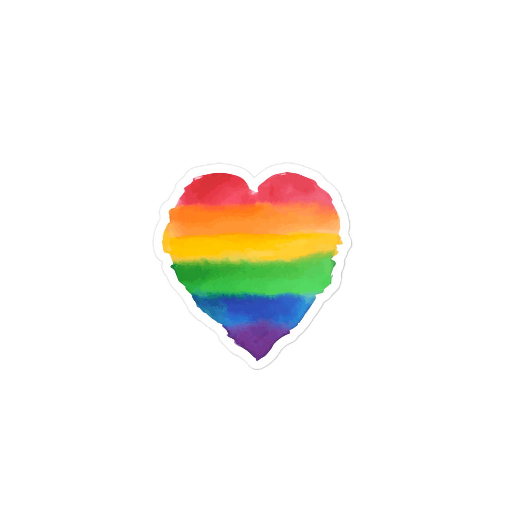 Watercolor rainbow Pride Heart Sticker. LGBT community symbol painted as a watercolor illustration.
