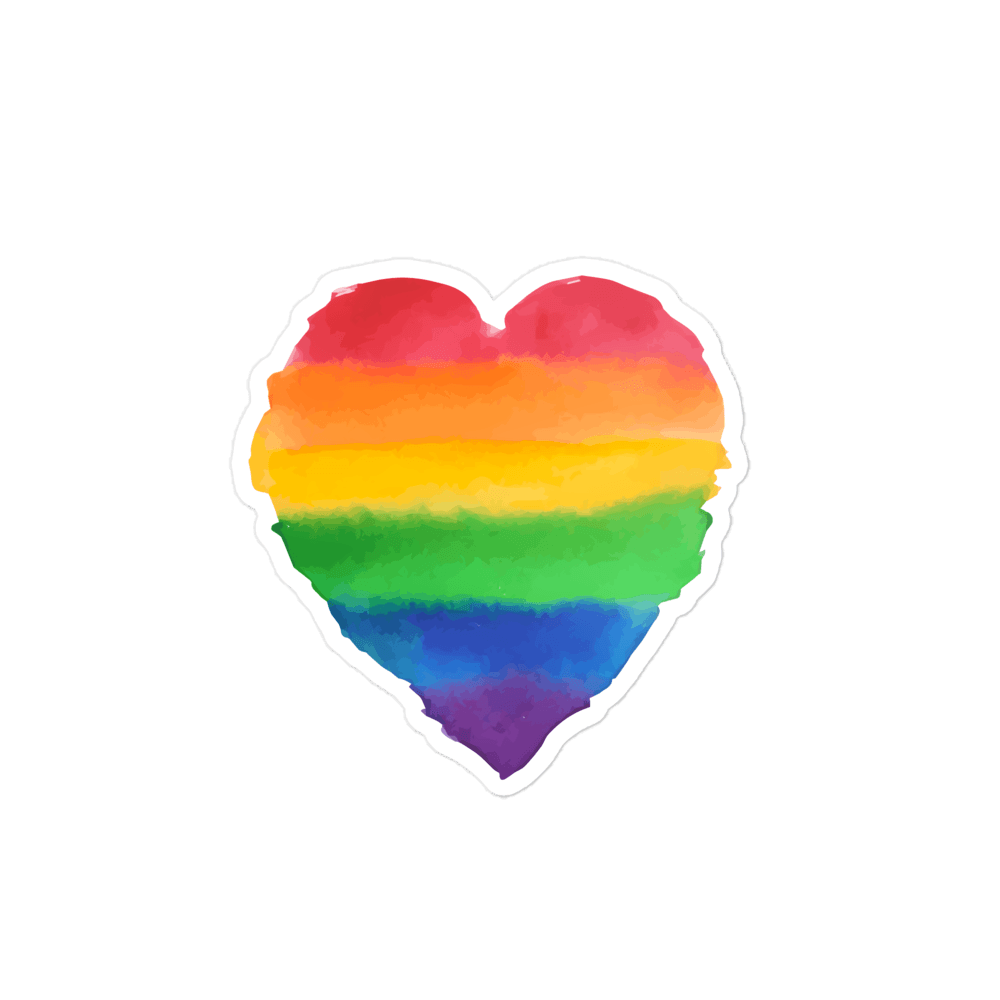 Rainbow Pride Heart Sticker sticker. LGBTQIA+ community symbol painted as a watercolor illustration.