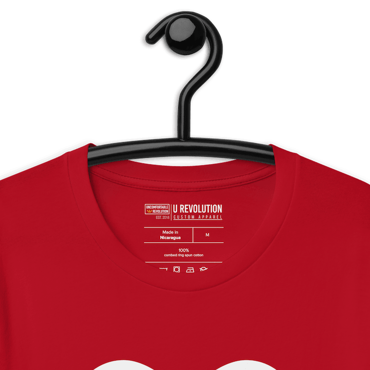 Red Neurodivergent AF Shirt. In the top third of the Neurodivergent AF tee, there is a white infinity symbol. Under the symbol is the phrase, 'Neurodivergent AF,' in white upper case letters.