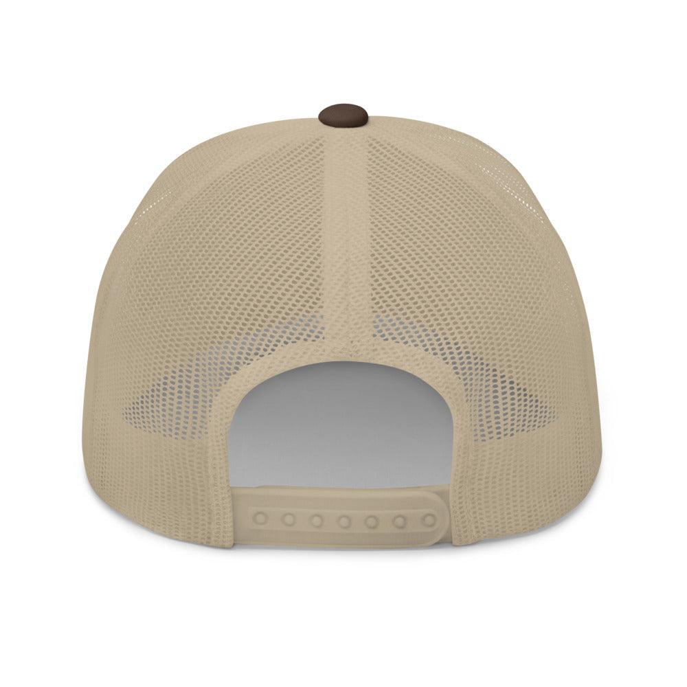 This is a back view of the mesh panels of a Be Anything Be Inclusive Trucker Cap. 