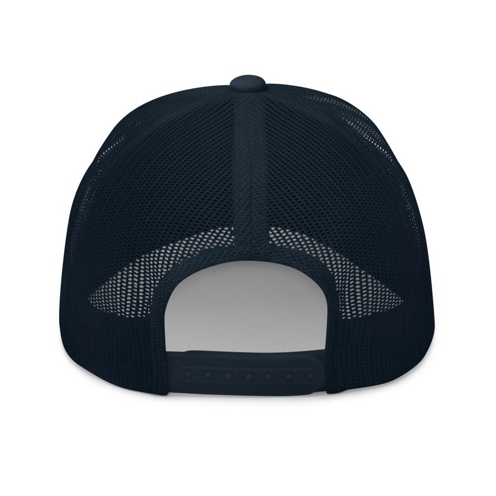 This is a back view of the mesh panels of a Be Anything Be Inclusive Trucker Cap. 