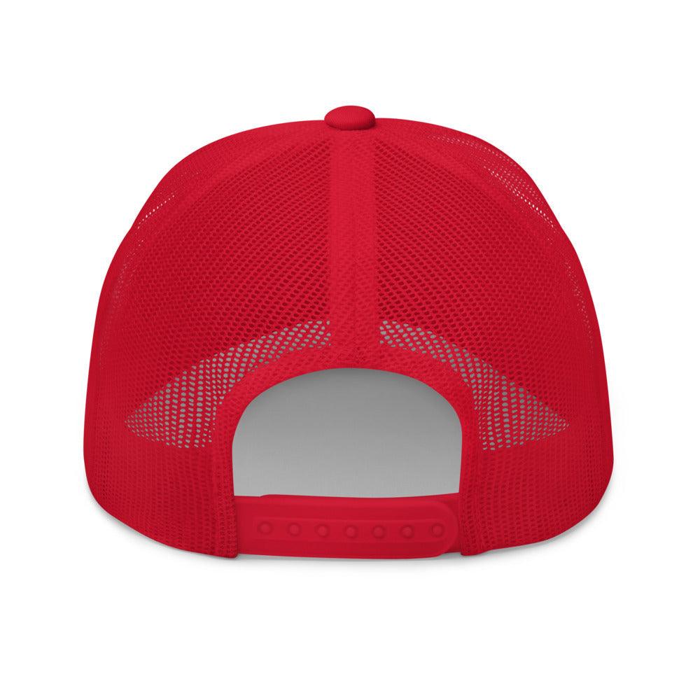 This is a back view of the mesh panels of a Be Anything Be Inclusive Trucker Cap. 
