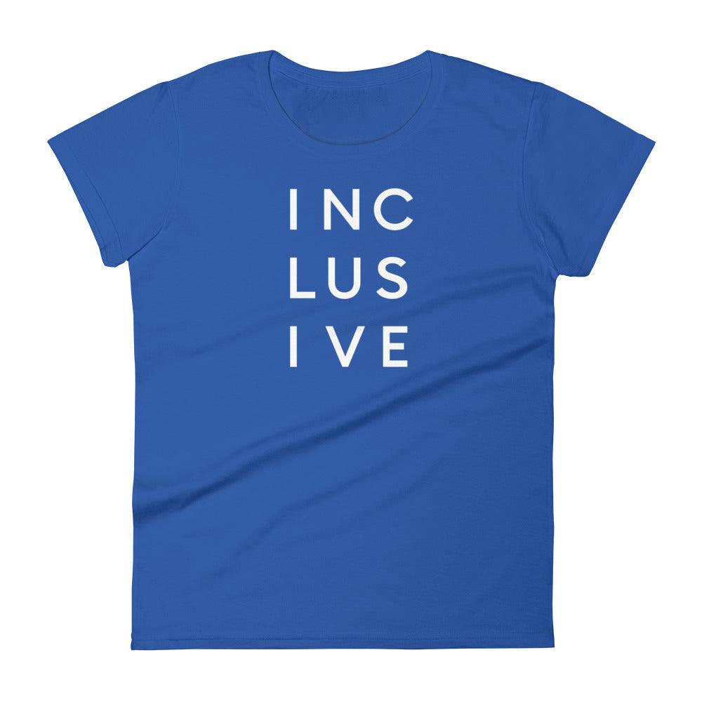 A royal blue INCLUSIVE Women’s Cut T-Shirt – a sleek, tailored-fit cotton tee designed to flatter the natural silhouette.