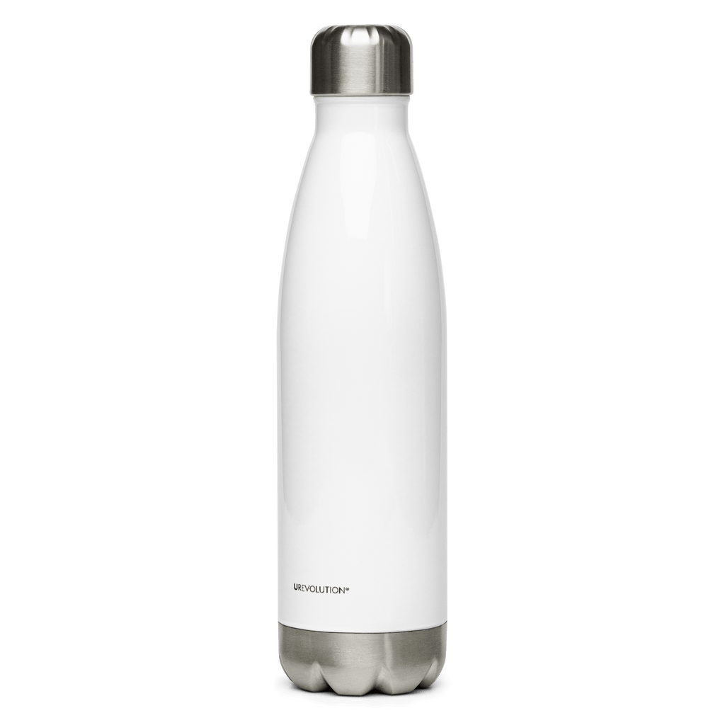 This is a photo of a white Neurodivergent AF water bottle. In the middle of the Neurodivergent AF water bottle, there is a black infinity symbol. Under the symbol is the phrase, 'Neurodivergent AF,' in black upper case letters.
