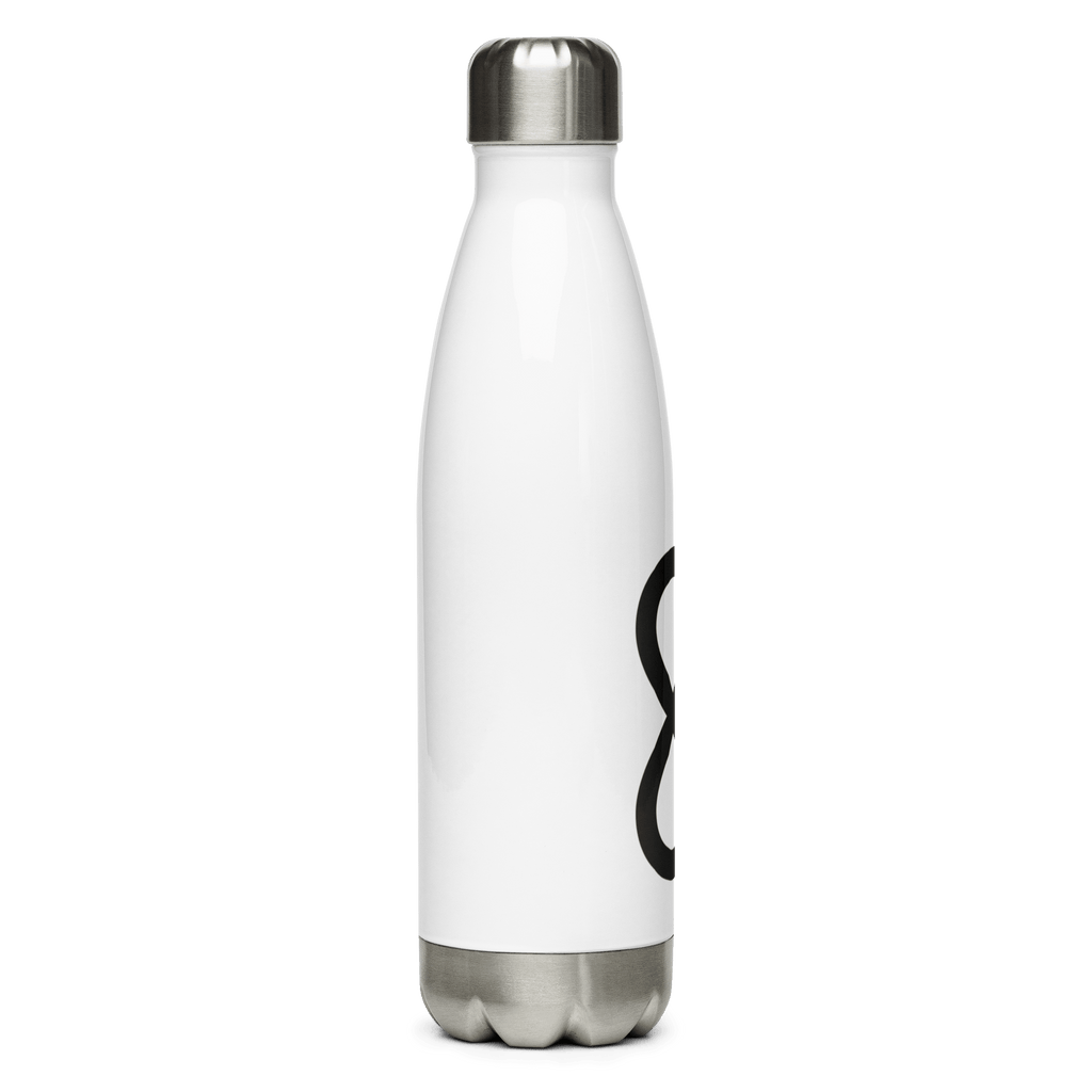 This is a photo of a white Neurodivergent AF water bottle. In the middle of the Neurodivergent AF water bottle, there is a black infinity symbol. Under the symbol is the phrase, 'Neurodivergent AF,' in black upper case letters.