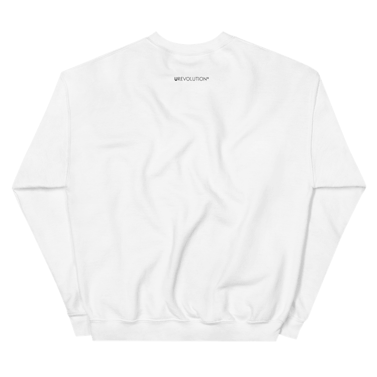 This is a photo of a white neurodivergent sweatshirt. In the top middle third of the sweatshirt is an elegant black infinity symbol consisting of three thin black lines. Just below the symbol is the word Neurodivergent in elegant upper case black letters.